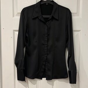 Black Long Sleeve Fitted Button Down Shirt with Notched Collar